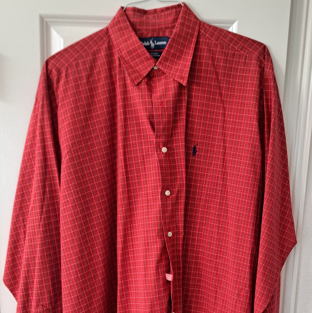 Ralph Lauren Red Casual Button Down Shirt with Classic Collar